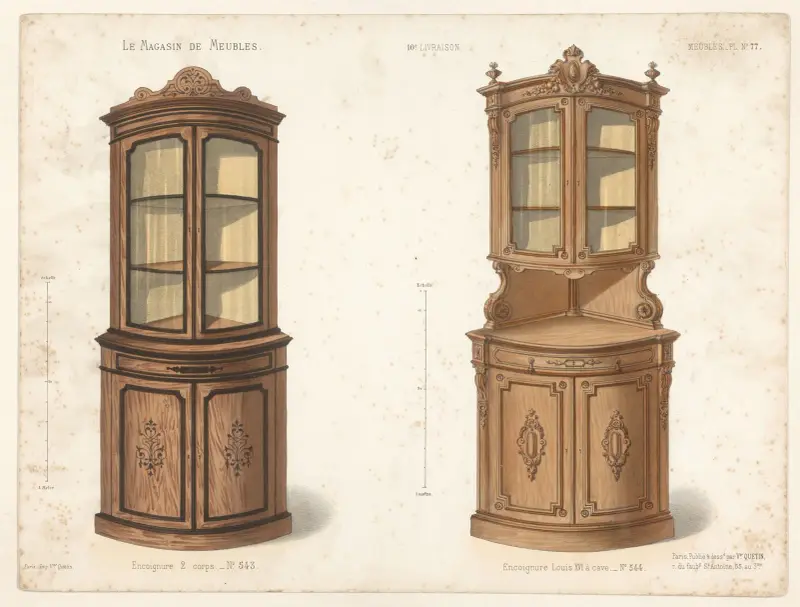 Encoignure 2 corps ; Encoignure Louis XVI à cave av Victor Léon Michel Quétin