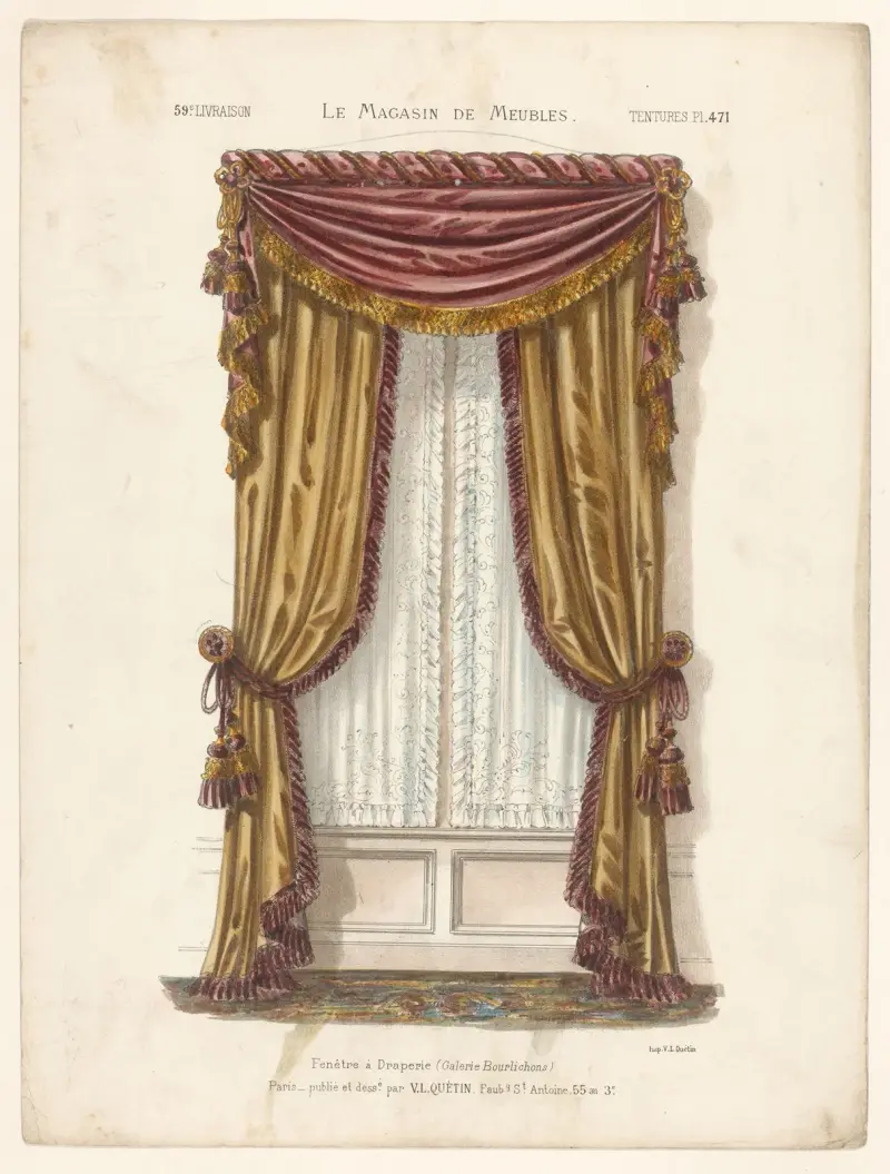 Fönster med draperi (Galerie Bourlichons) av Victor Léon Michel Quétin