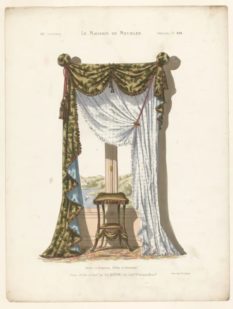Fönster med draperingar (fall och uppfästning) av Victor Léon Michel Quétin