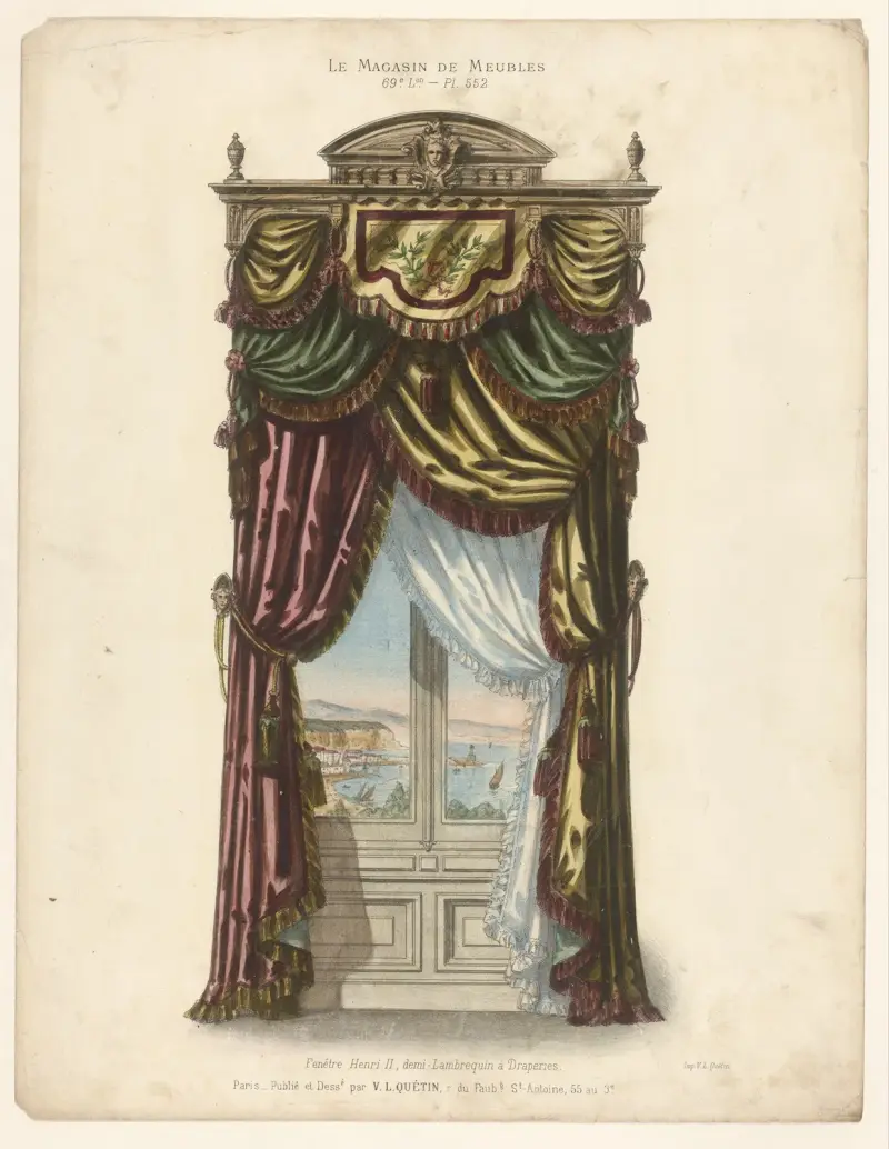 Fönster i Henri II-stil, halv lambrequin med draperier av Victor Léon Michel Quétin