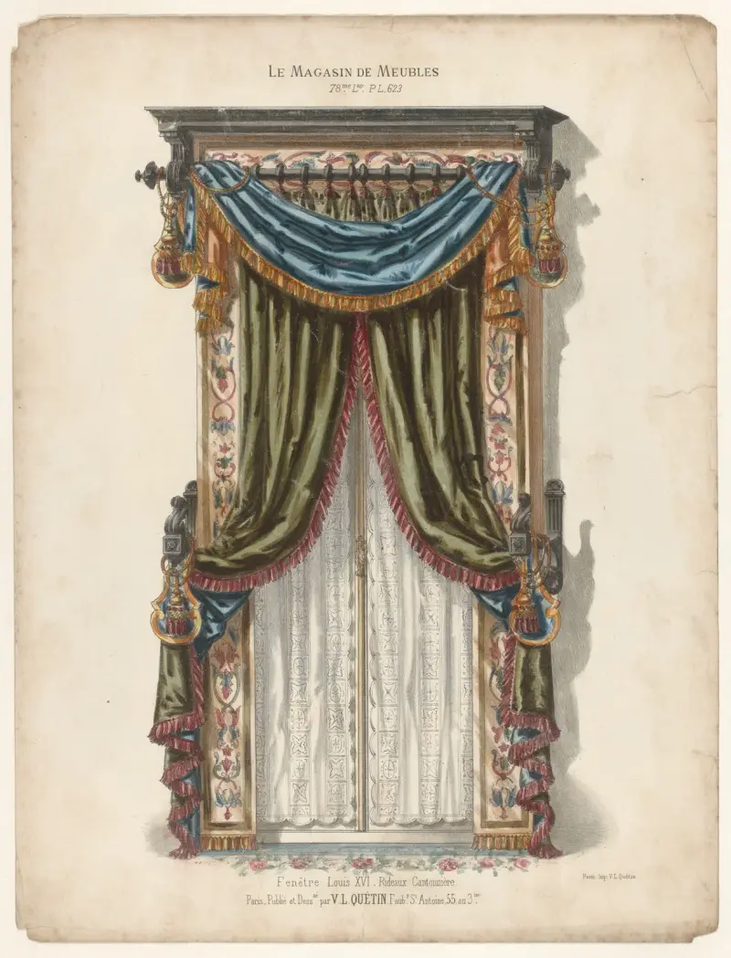Fenêtre Louis XVI, Rideaux Cantonnière av Victor Léon Michel Quétin