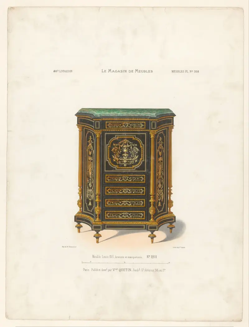 Meuble Louis XVI, bronzes et marqueterie av Victor Léon Michel Quétin