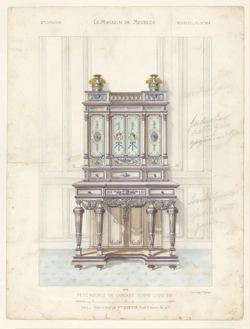 Litet kabinettsmöbel i Louis XVI-stil av Victor Léon Michel Quétin