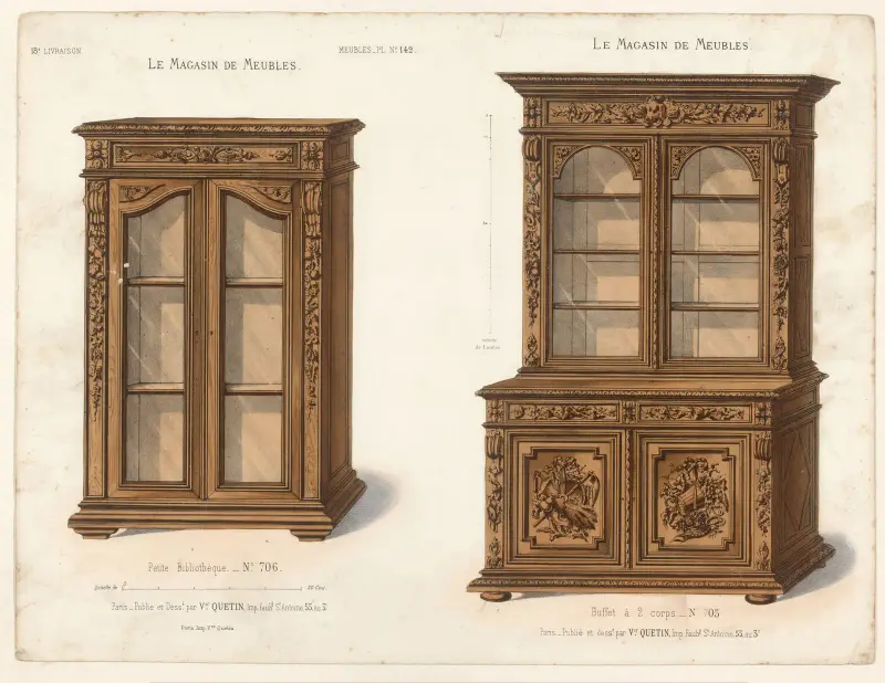 Petite Bibliothèque ; Buffet à 2 corps av Victor Léon Michel Quétin
