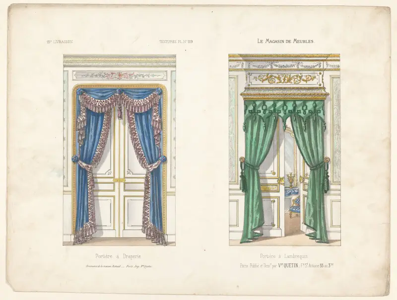 Portière med draperi ; Portière med lambrequin av Victor Léon Michel Quétin