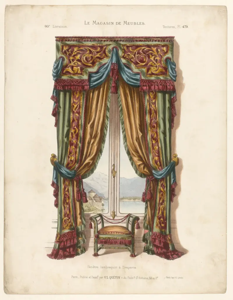 Fantasidörrförhänge med draperingar av Victor Léon Michel Quétin