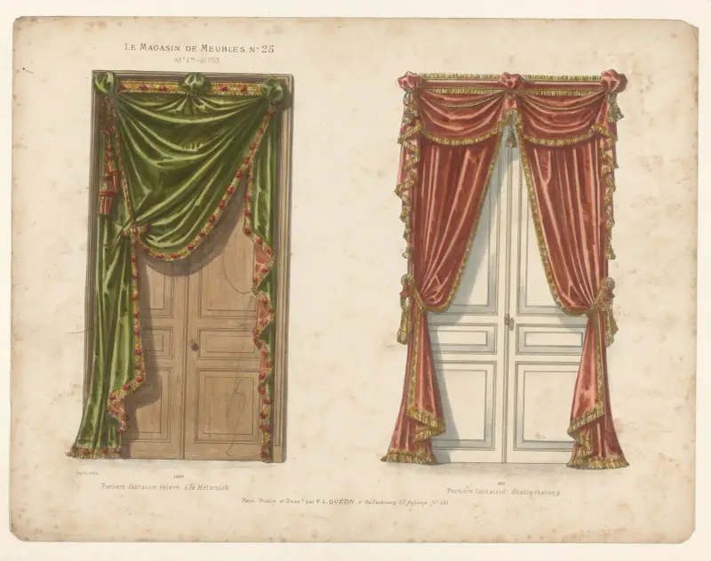 Portière fantaisie, relevé à la Méternick ; Portière fantaisie, double festons av Victor Léon Michel Quétin