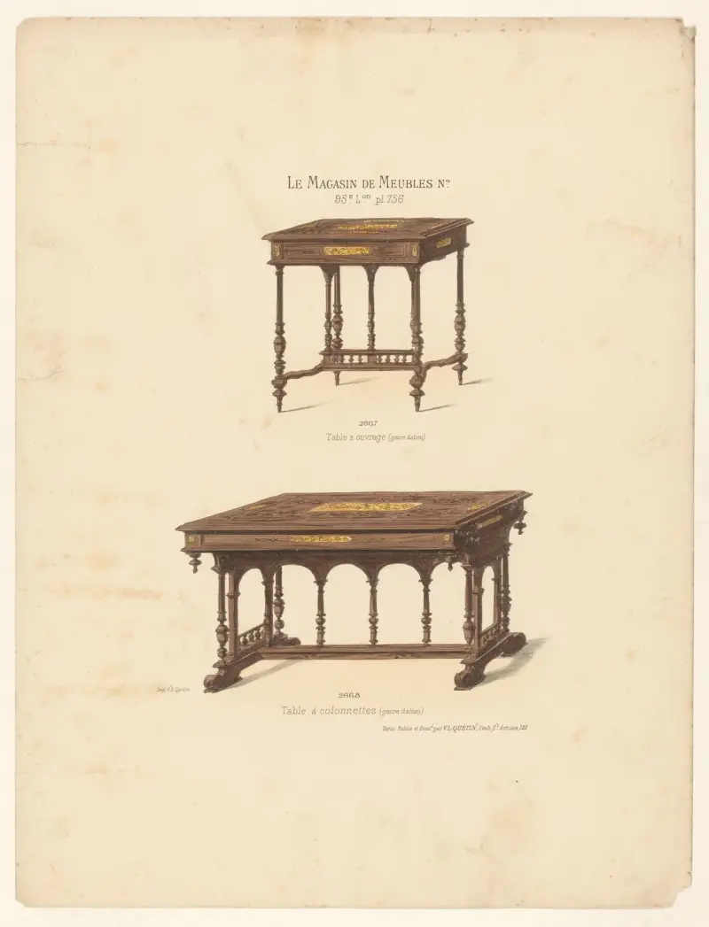Table a ouvrage (genre italien) ; Table à colonettes (genre italien) av Victor Léon Michel Quétin
