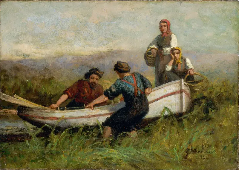 Menschen in der Nähe eines Bootes von Edward Mitchell Bannister