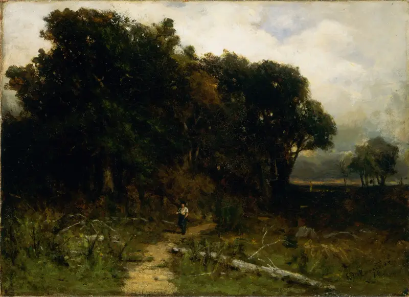 Bez názvu (krajina, dřevorubec na cestě), 1879, Edward Mitchell Bannister