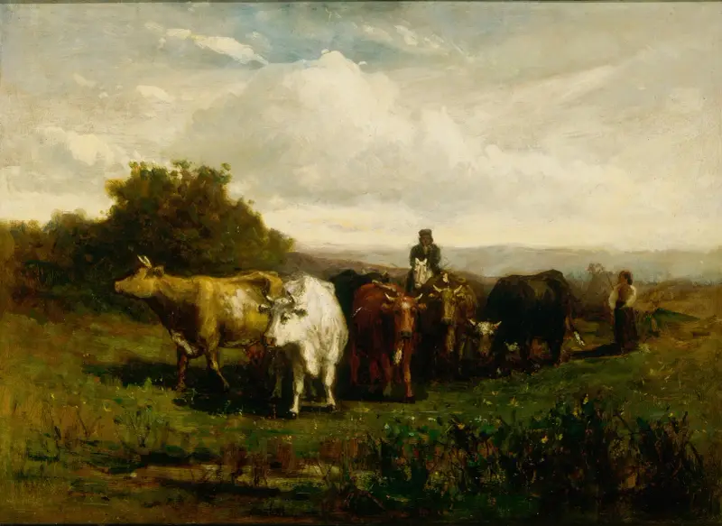 Bez názvu (muž na koni, žena pěšky ženoucí dobytek), 1880, Edward Mitchell Bannister