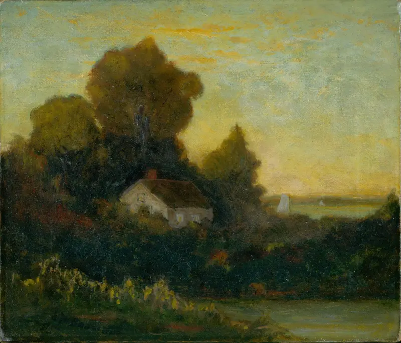 Untitled (house in woods near lake) av Edward Mitchell Bannister