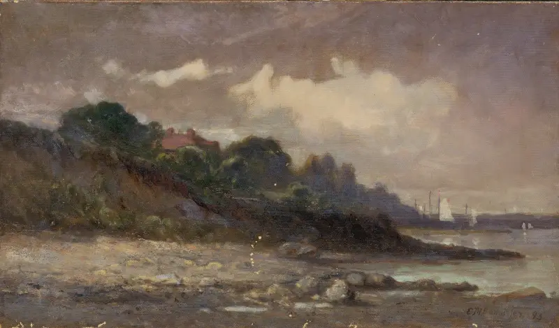 Untitled (shoreline with sailboats and roof) av Edward Mitchell Bannister