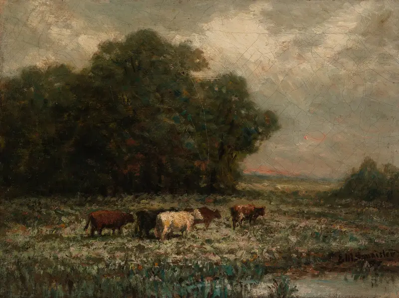 Utan titel (landskap med betande kor) av Edward Mitchell Bannister