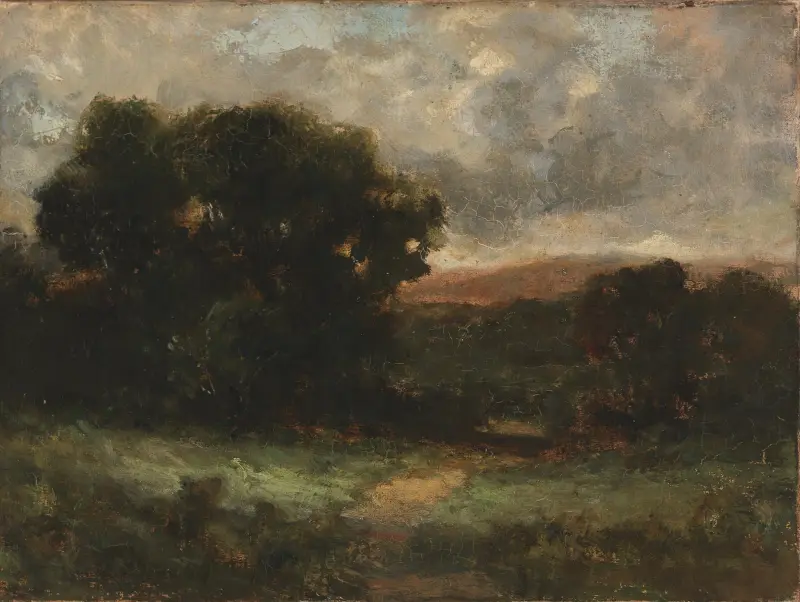 Ohne Titel (Landschaft mit Wiese und Bäumen) von Edward Mitchell Bannister