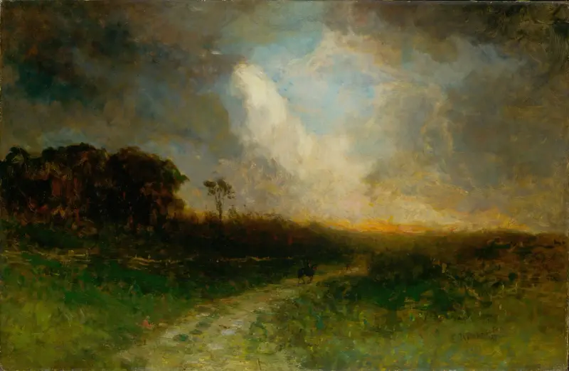 Ohne Titel (Landschaft, Mann zu Pferd), 1884 – Nr. 1 von Edward Mitchell Bannister