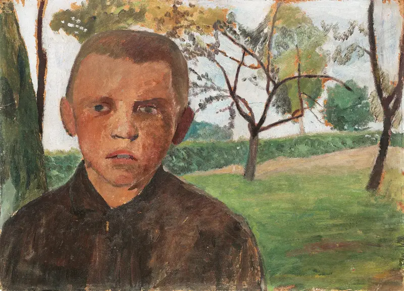 Popiersie chłopca na tle jabłoni, Paula Modersohn-Becker