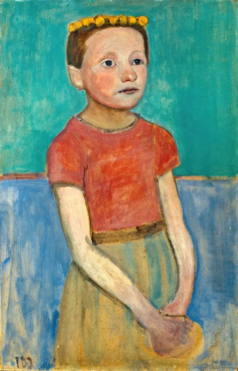 Halvfigur av en flicka med en gul krans i håret av Paula Modersohn-Becker