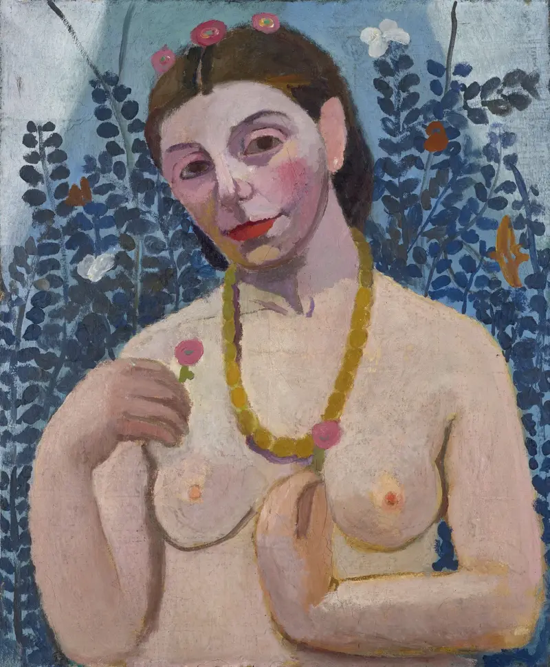 Självporträtt som halvnaket med bärnstenshalsband II av Paula Modersohn-Becker