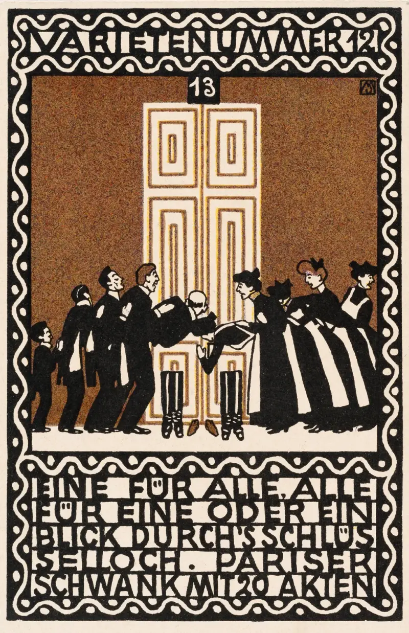 Nr. 83: ‘Varieténummer 12: Eine für alle, alle für eine oder ein Blick durch’s Schlüsselloch. Pariser Schwank mit 20 Akten’ av Moriz Jung