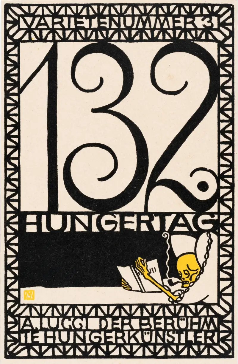 Nr. 97: ‘Varieténummer 3: 132. Hungertag A. Lucci der berühmte Hungerkünstler’ av Moriz Jung