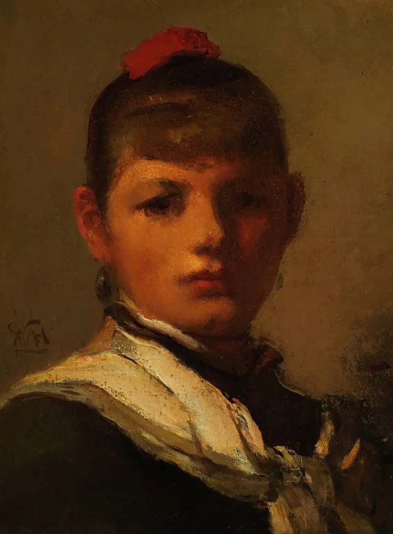 Girl with Red Hair Ribbon av William Morris Hunt