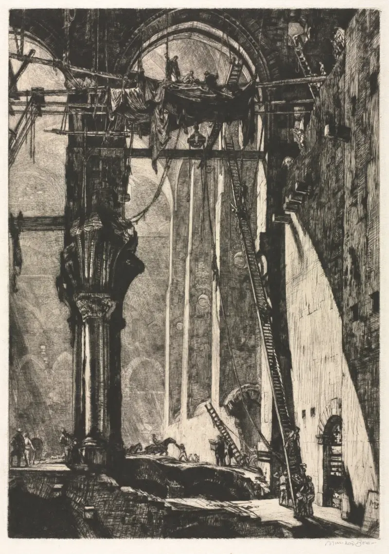 Abriss der St. James Hall, Innenansicht von Muirhead Bone