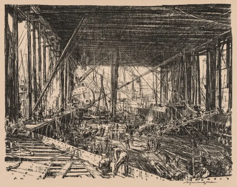 På Clyde, 1917–1918: Tågfärjans däck av Muirhead Bone