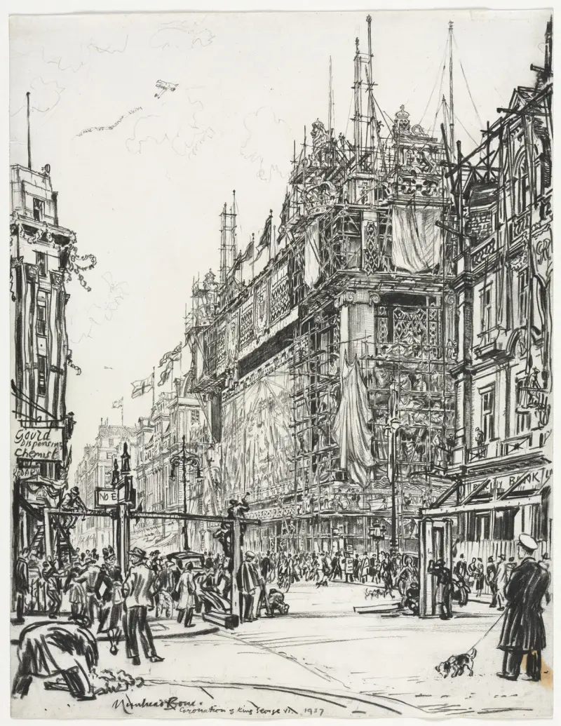 Selfridges, Oxford Street; Coronation of George VI av Muirhead Bone