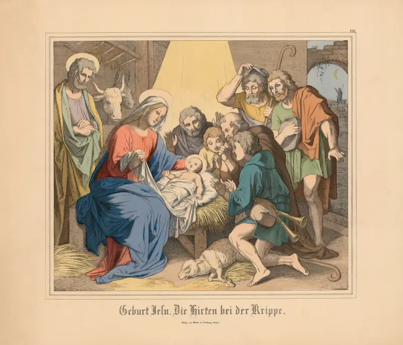Geburt Jesu. Die Hirten bei der Krippe av Johann Nepomuk Heinemann