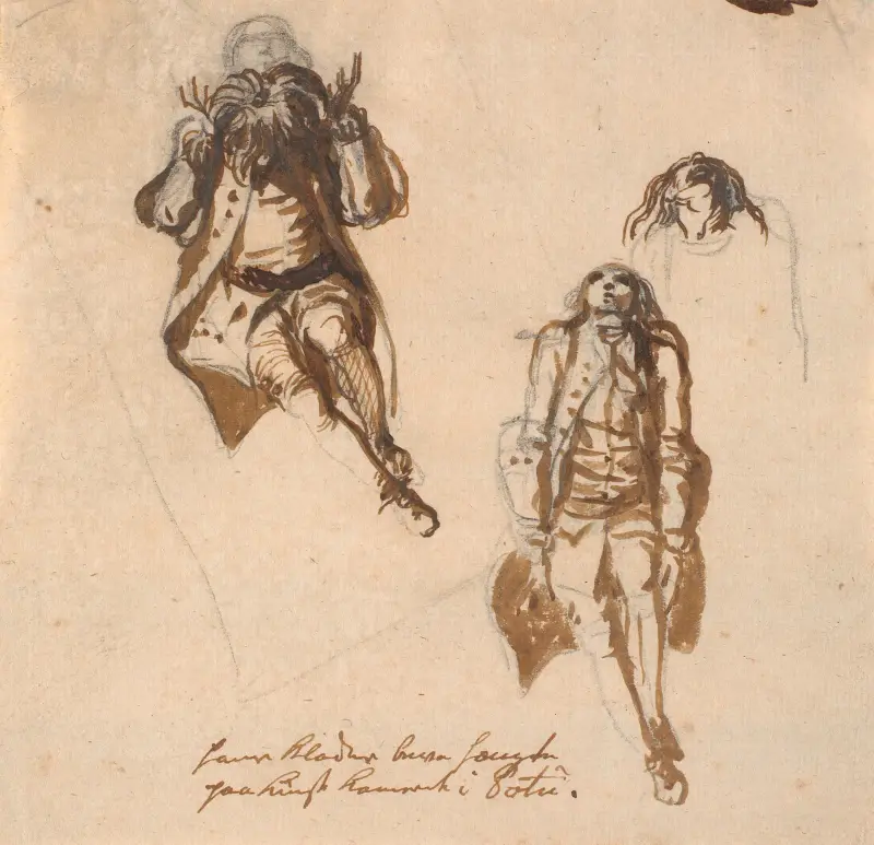Blatt mit drei Studien von Niels Klim von Nicolai Abildgaard