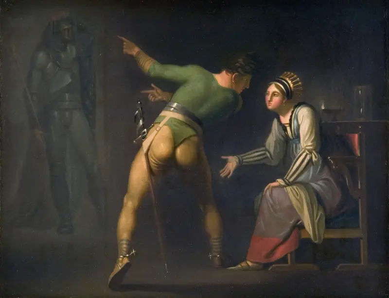 Hamlet och hans mor. Scen ur Shakespeares Hamlet av Nicolai Abildgaard