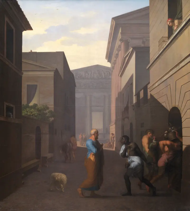 Simo and his former slave Sosia. From Terence´s Andria. av Nicolai Abildgaard