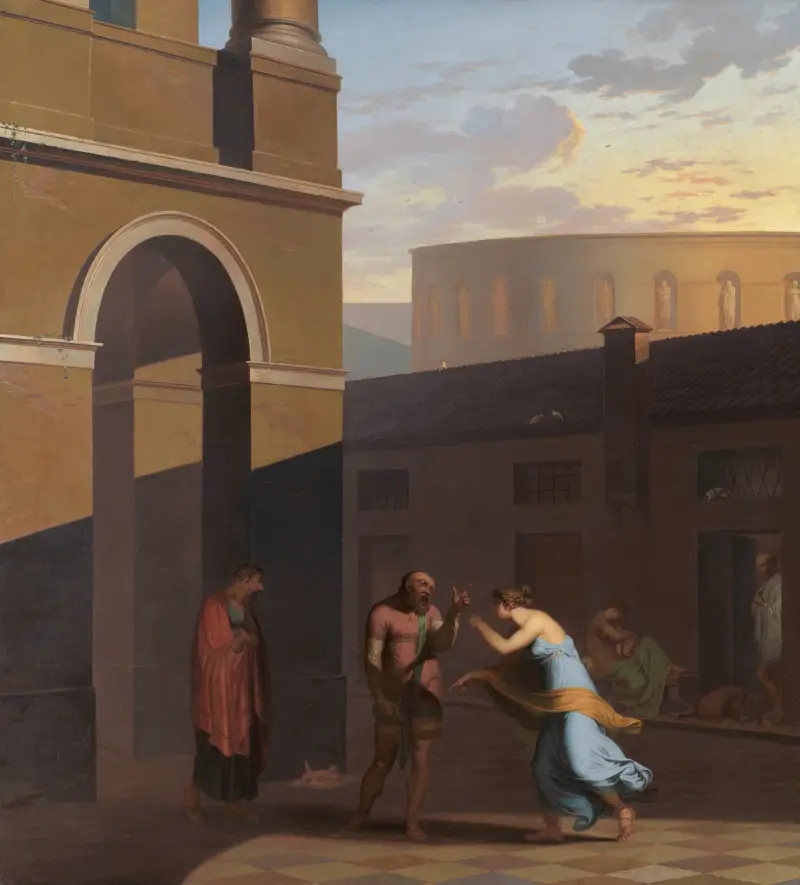 The Slave Davus and the Maid Mysis. From Terence´s Andria. av Nicolai Abildgaard