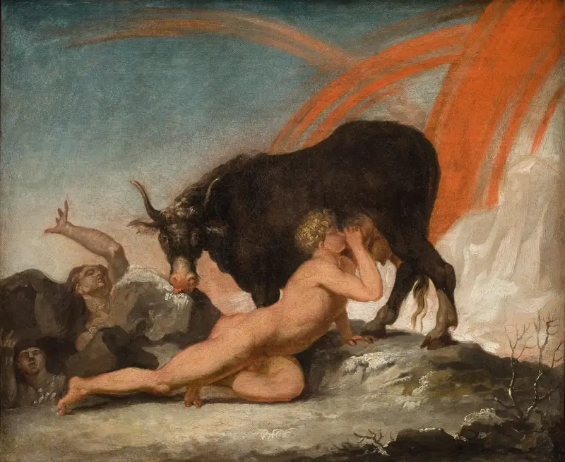 Ymir dia kon Audhumla av Nicolai Abildgaard