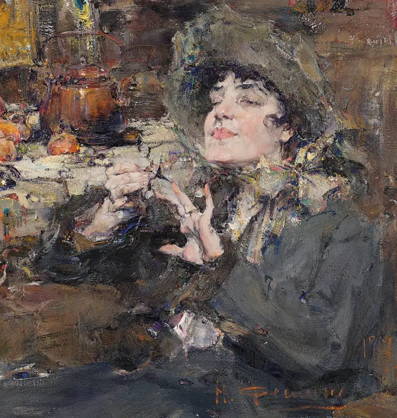 The Manicure. Portrait of Mademoiselle Girmond av Nicolai Fechin
