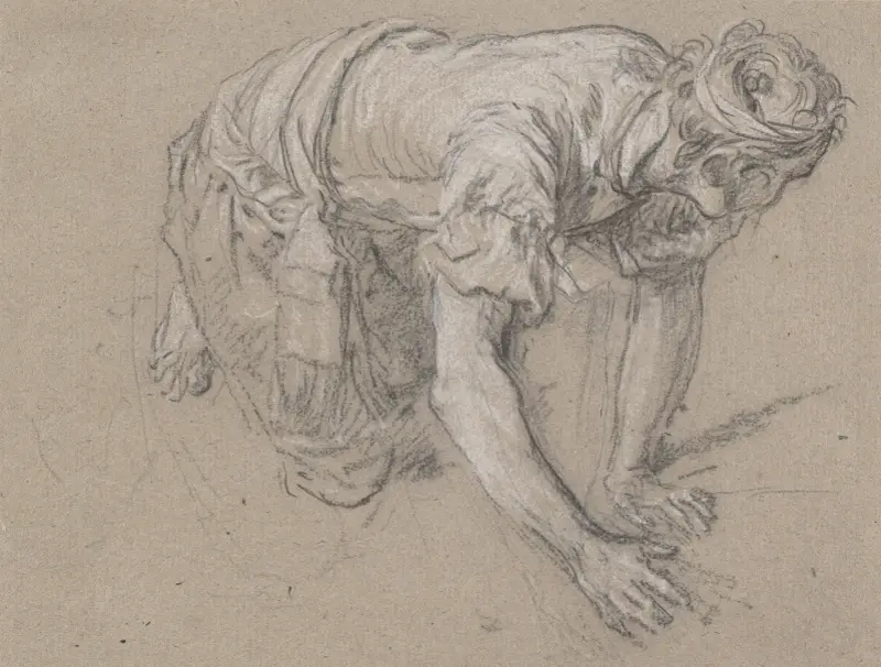 Man på alla fyra på marken (yngling som leker med kyckling), 1730 – nr 2 av Nicolas Lancret