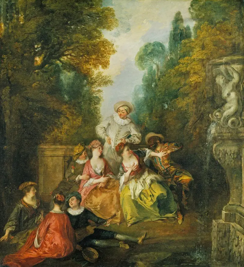 Italienische Komödianten an einem Brunnen von Nicolas Lancret