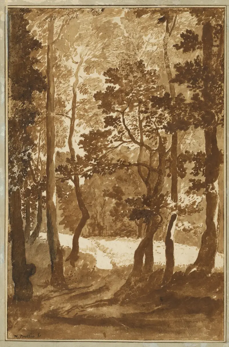 Ścieżka prowadząca na leśną polanę, Nicolas Poussin