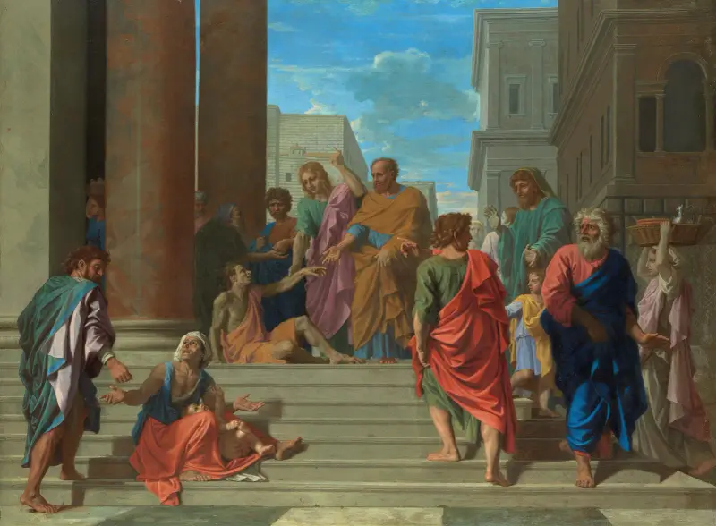 Sankt Petrus och Johannes botar den lame av Nicolas Poussin