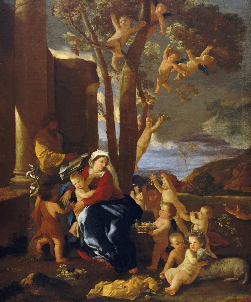 Den heliga familjen med Johannes Döparen av Nicolas Poussin