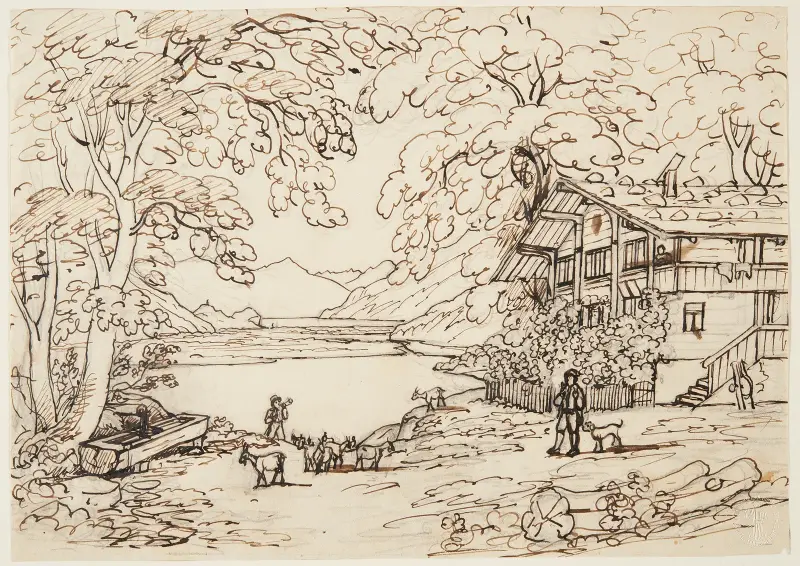 Trakten kring Interlaken i månsken av Franz Niklaus König