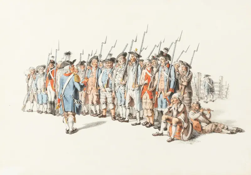 Karikatur auf die Berner Miliz im Ancien Régime von Franz Niklaus König