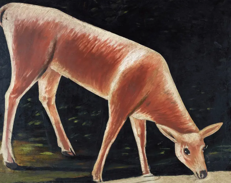 Roe deer drinking from a stream av Niko Pirosmani