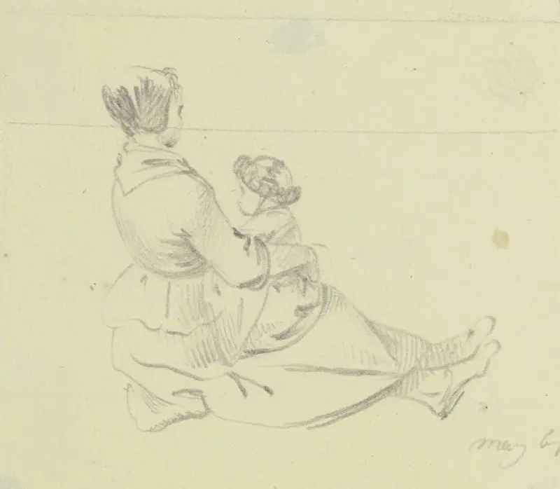 Am Boden sitzendes Mädchen mit einem Kind auf dem Schoß, 1761 – Nr. 1 von Daniel Nikolaus Chodowiecki