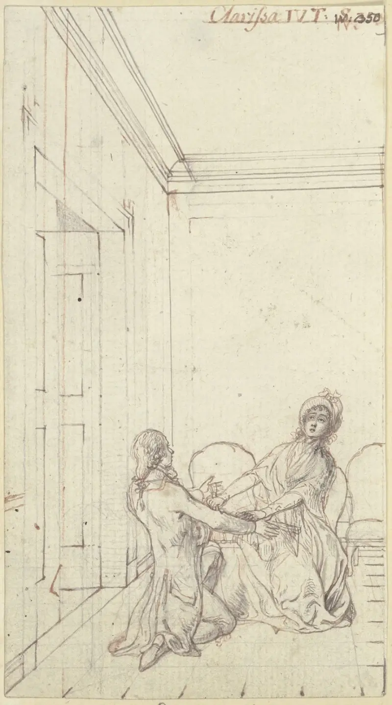 Clarissa sitting on the right av Daniel Nikolaus Chodowiecki
