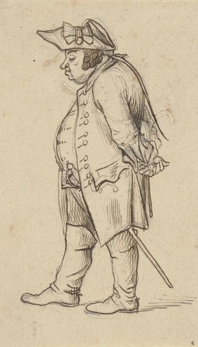 Gammal officer, stående av Daniel Nikolaus Chodowiecki