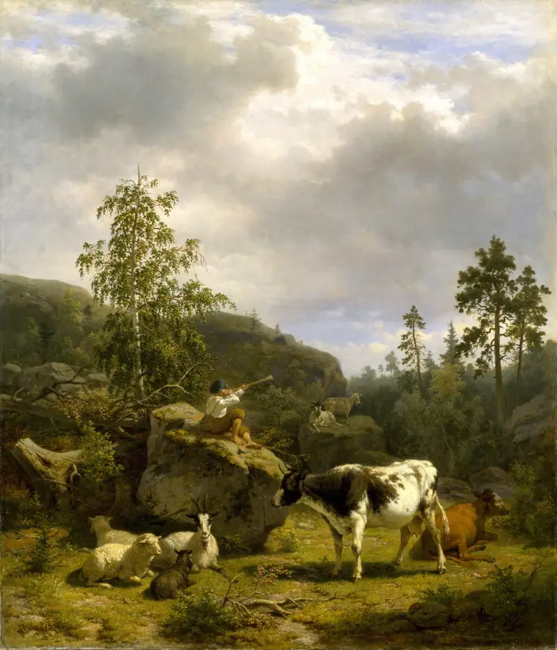 Forest Landscape with a Shepherd Boy and Cattle av Nils Andersson
