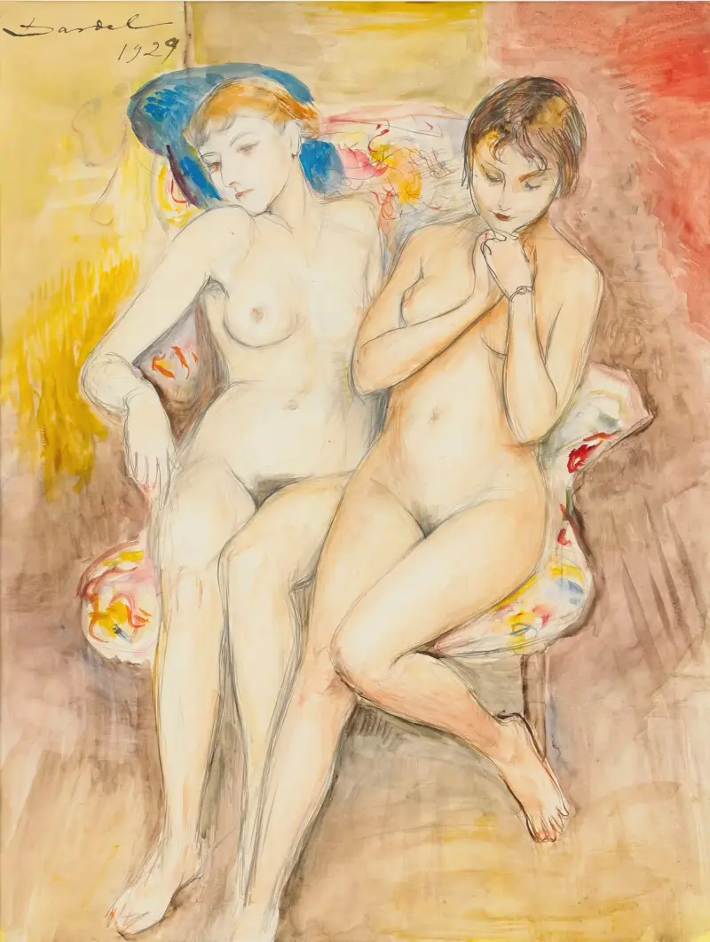 Två flickor i en stol av Nils Dardel