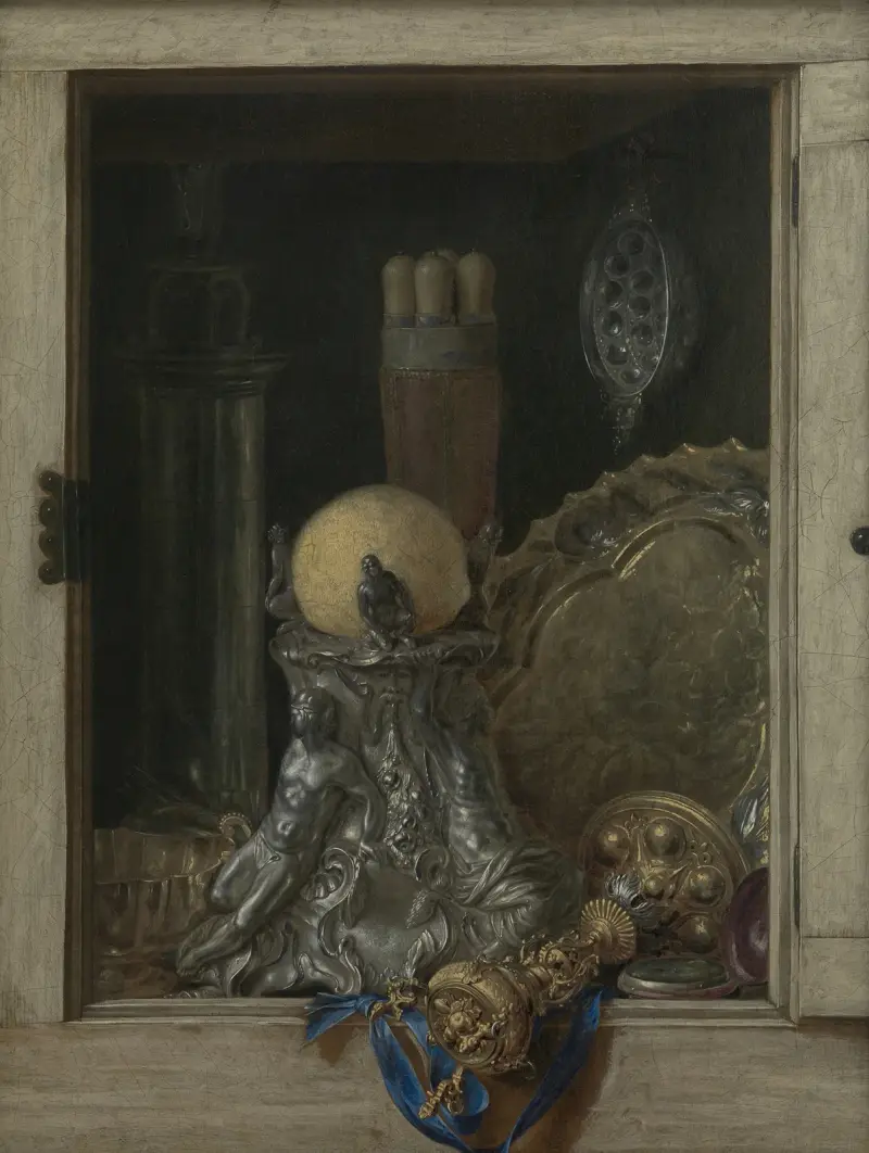 Silverware in an Open Cabinet av Cornelis Norbertus Gijsbrechts